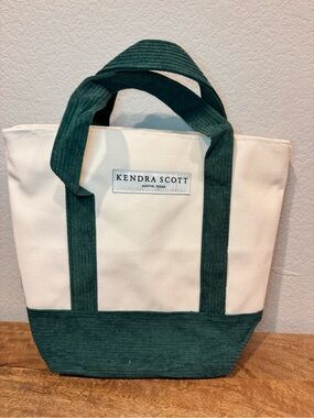 Kendra Scott Cream & Forest Green mini Canvas Tote